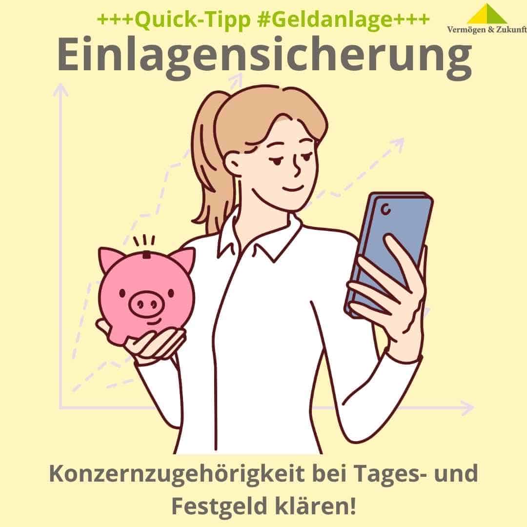Einlagensicherung-Konzernzugehoerigkeit-vermoegenundzukunft Konzernzugehörigkeit-Tages-Festgeld-Frau-mit-Smartphone-vermoegenundzukunft