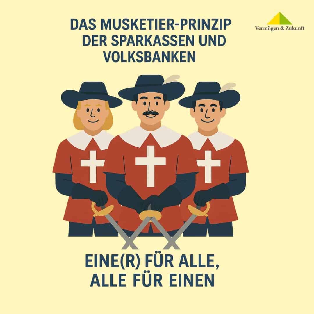 Sparkassen-Volksbanken-Musketierprinzip-vermoegenundzukunft (1) drei Musketiere - Einlagensicherung bei Sparkassen und Volksbanken - vermoegenundzukunft